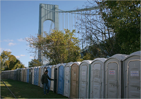 Portable toilets during a marathon