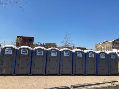 Six things located near a public portable toilet